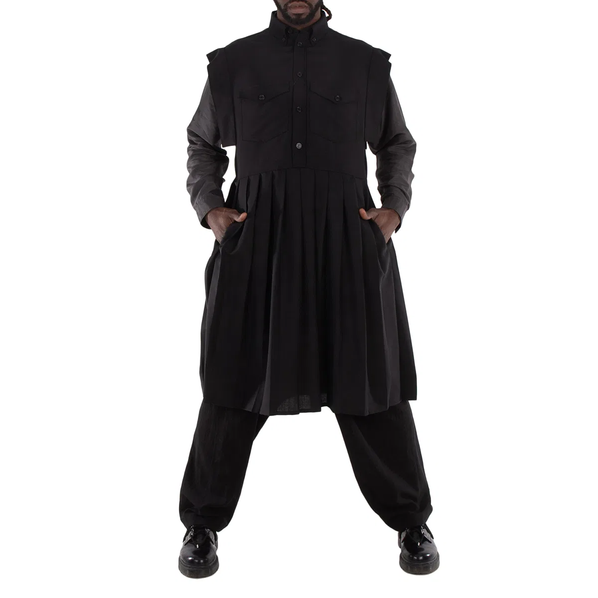 Платье-рубашка с плиссированной юбкой Mohair & Wool Kilt Shirt Dress Burberry, Black — фото 4