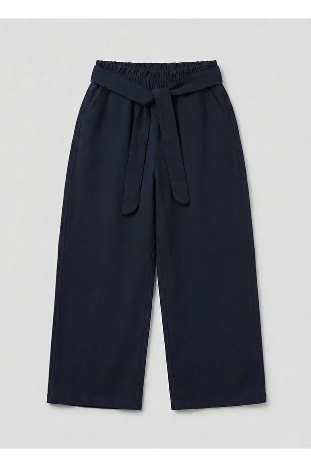 Детские брюки для девочек широкие льняные Zeyderkids, Navy Blue