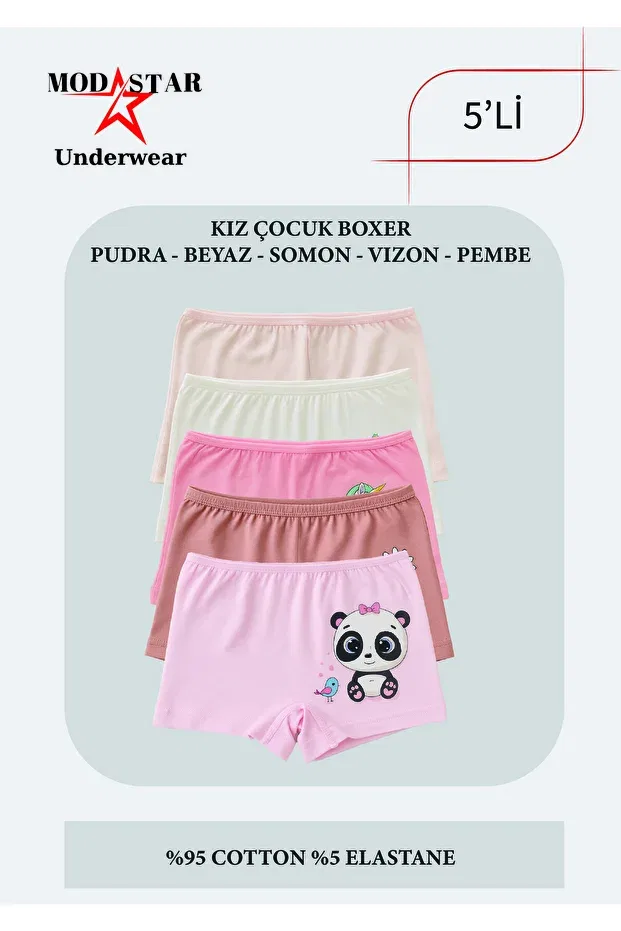 Детские трусы-боксеры для девочек хлопковые с принтом 5 шт Modastar Underwear, Pdra Byz Smn Vzn Pmb — фото 2