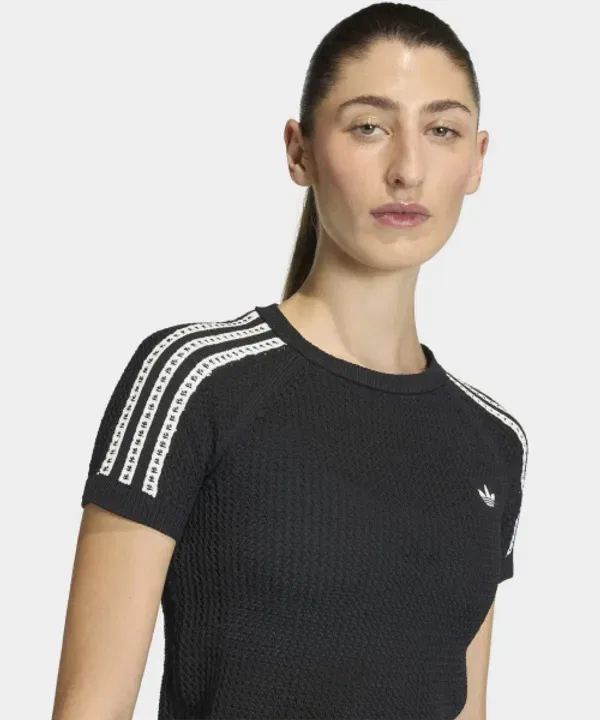 Вязаная кроп-футболка, Adidas, черный — фото 3