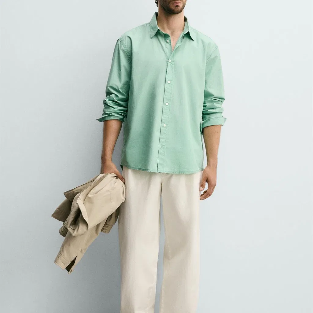 Мужская рубашка с воротником свободного кроя Washed Green ZARA, Washed Green — фото 4