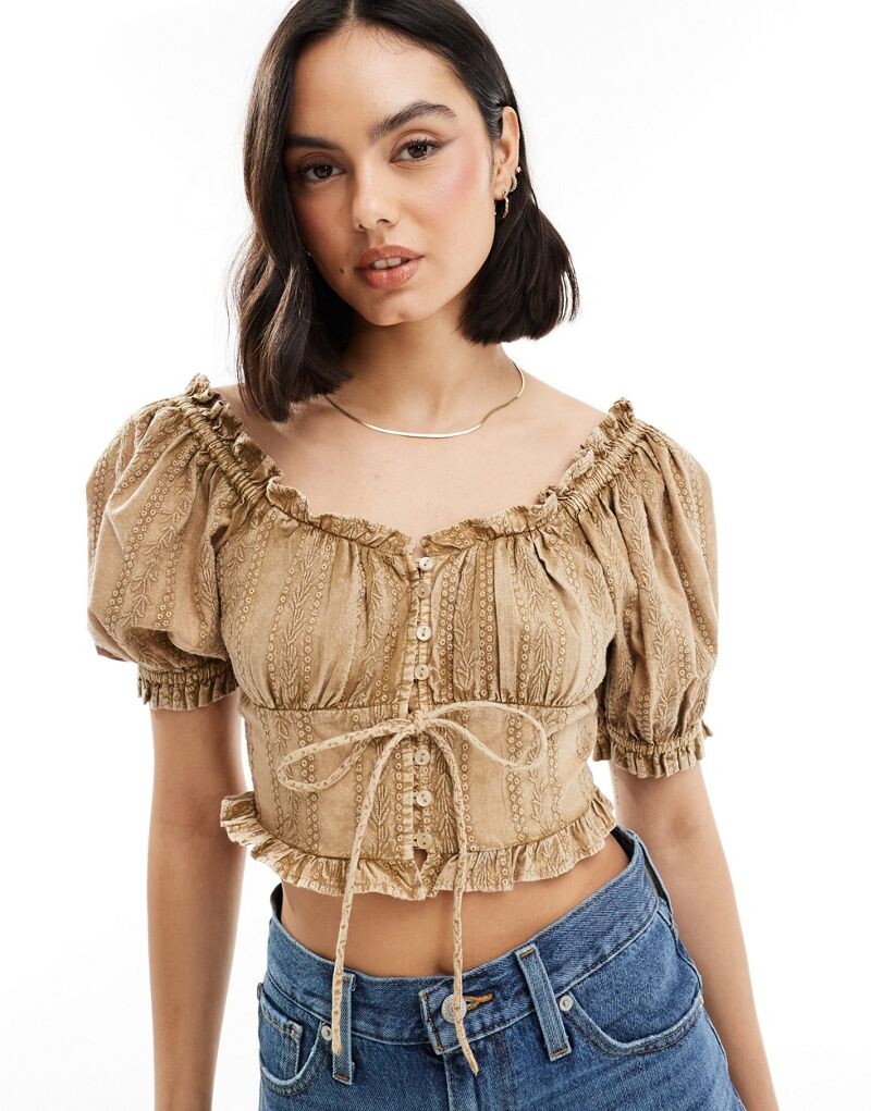

Черный чайный топ с пышными рукавами Miss Selfridge Broderie