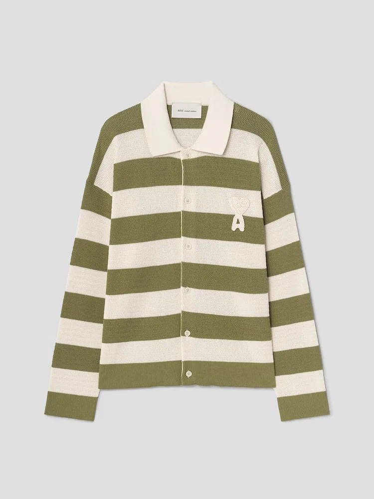 Кардиган с воротником-рубашкой и патчем Ami De Coeur AMI PARIS, Green