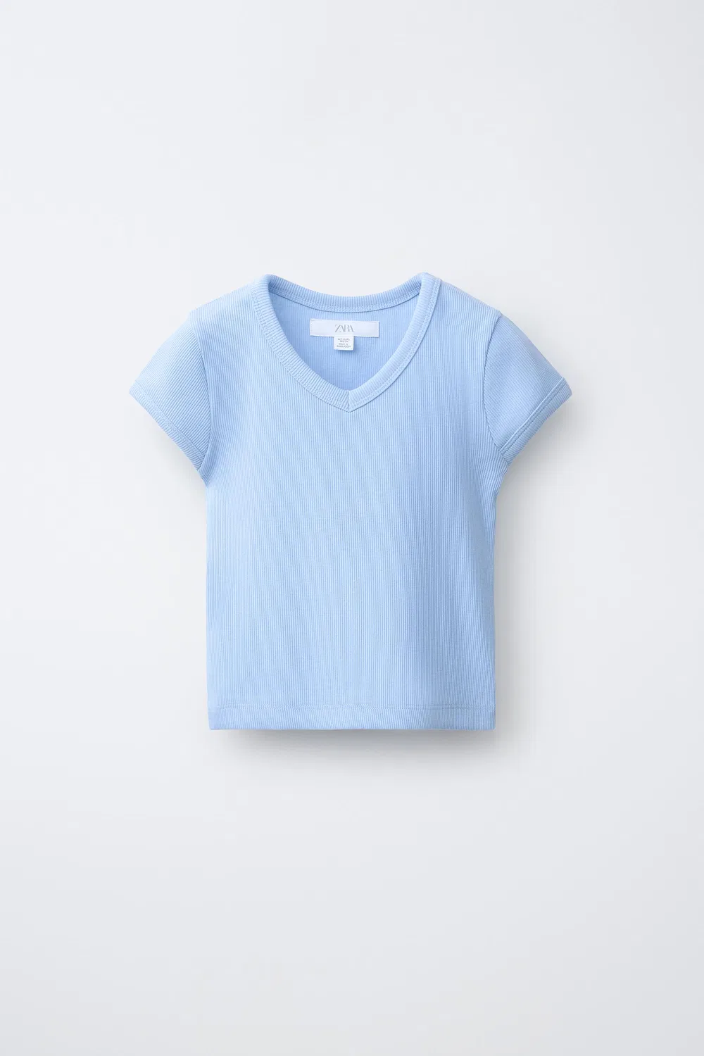 Футболка с V-образным вырезом и ребристой отделкой ZARA, Sky Blue