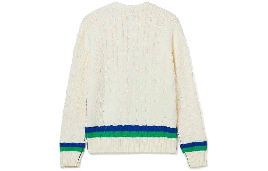 Lacoste Свитер унисекс, цвет экрю, V-образный вырез, умеренный кардиган — фото 4
