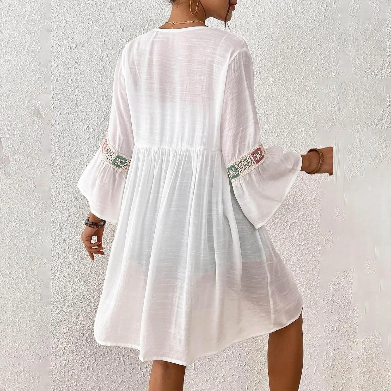 Женский пляжный костюм с V-образным вырезом Oversized, White — фото 3