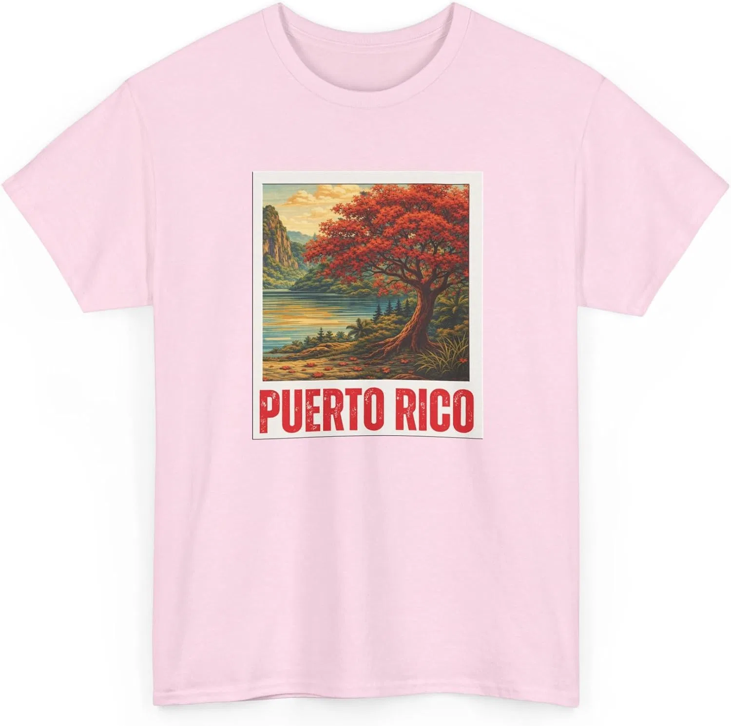 Женская футболка с принтом Puerto Rico Scenic Boricua Heritage Mountain Flamboyan, светло-розовый