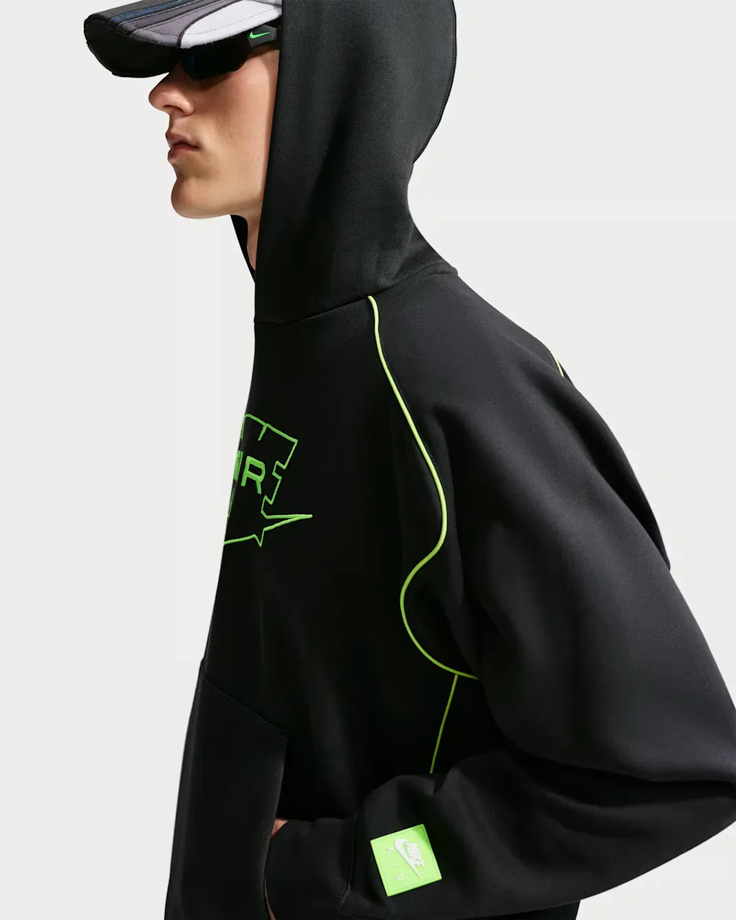 Мужская флисовая толстовка с капюшоном Nike Air, Black/Volt/Volt — фото 3