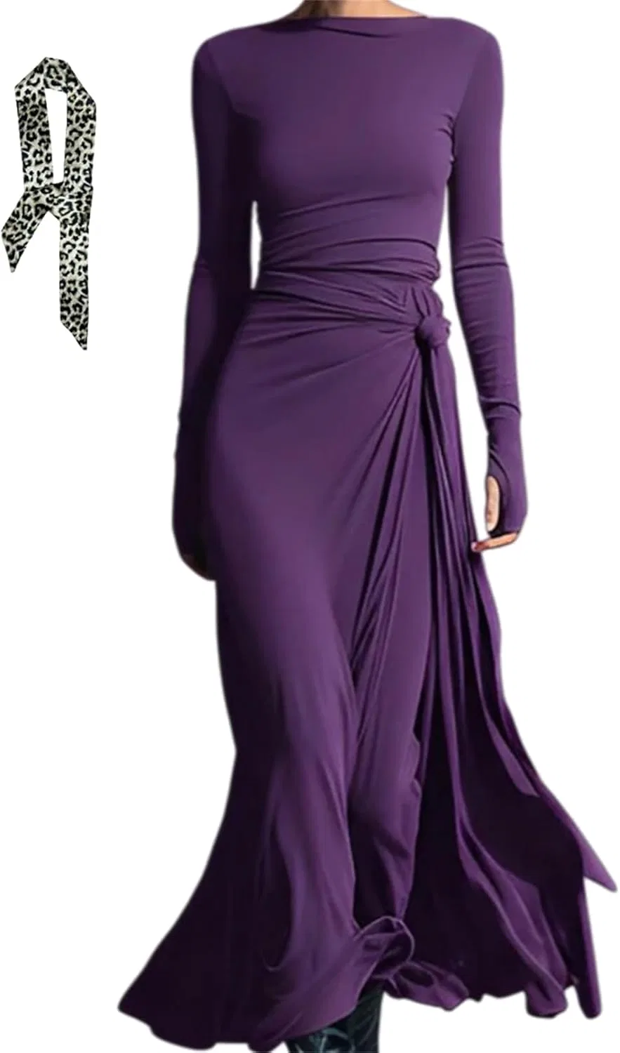 Женское длинное платье с узлом Wrap Dress, Purple