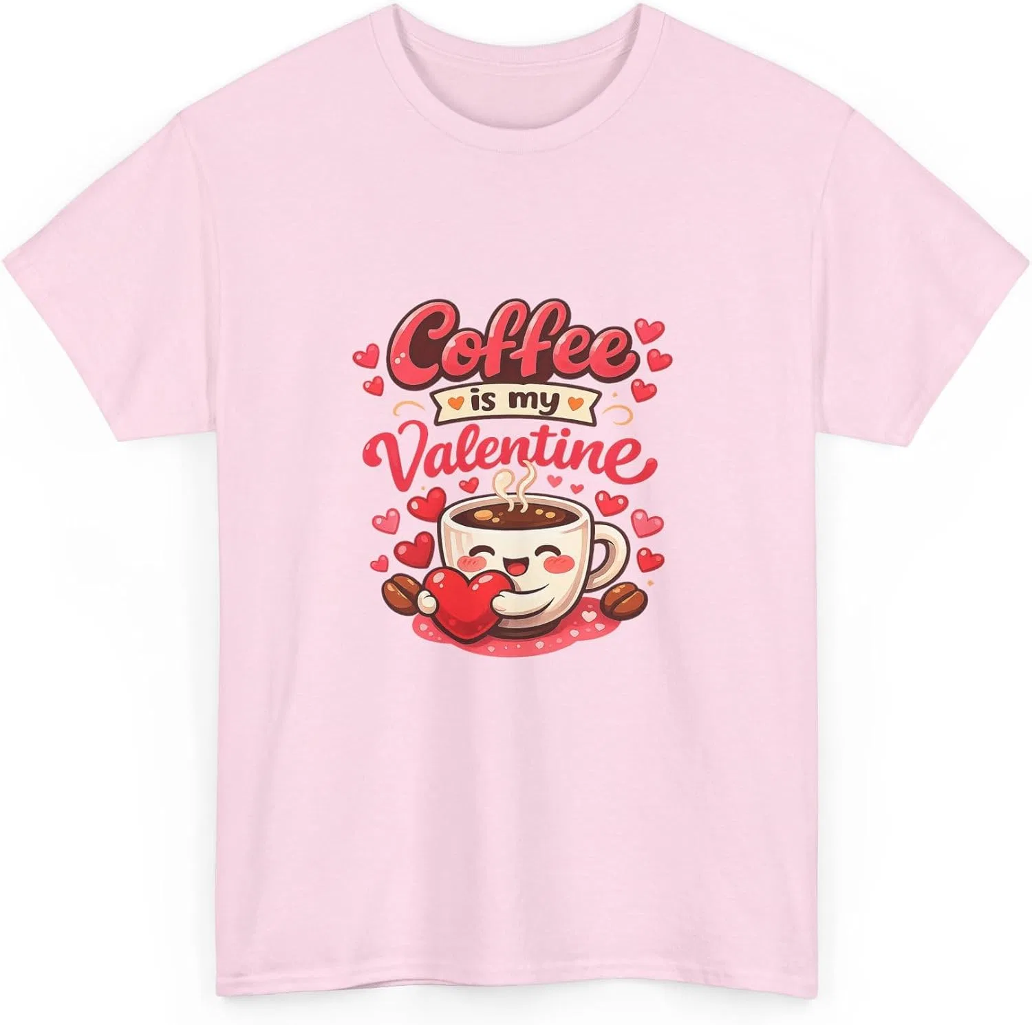 Женская футболка с принтом Coffee is My Valentine, светло-розовый — фото 3