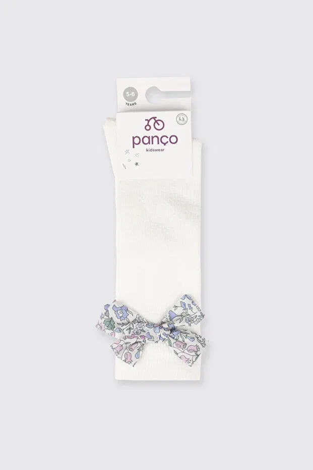 Детские носки для девочек с принтом Liberty fabric knee-high ribbon detailed Panço, White — фото 3