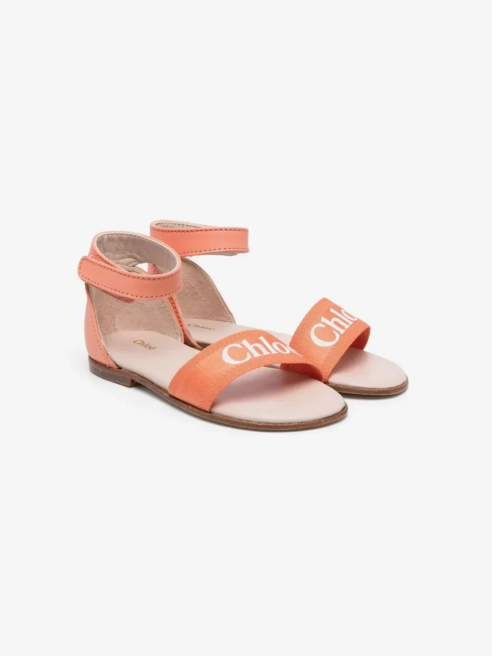 Сандалии с ремешком на щиколотке и логотипом Chloé Kids, оранжевый