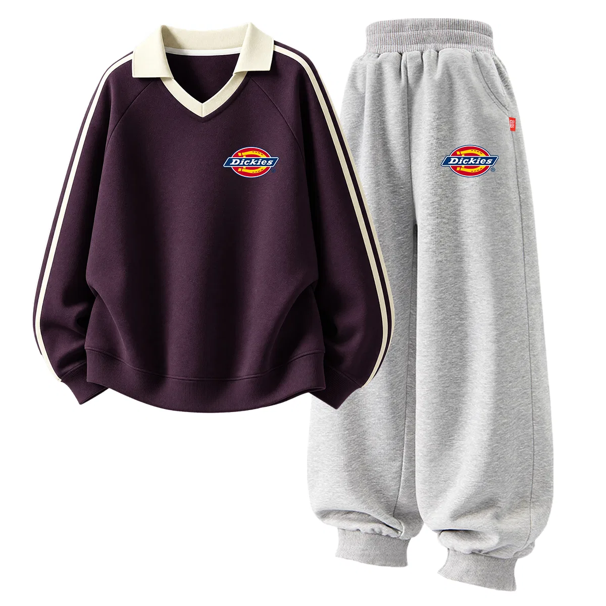 Детский комплект из двух лонгсливов с воротником-поло Dickies, Berry Purple/Gray