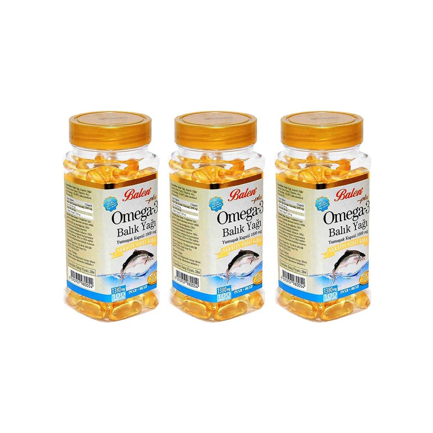 

Рыбий жир Balen Omega 3, 100 мягких капсул, 1380 мг, 3 штуки