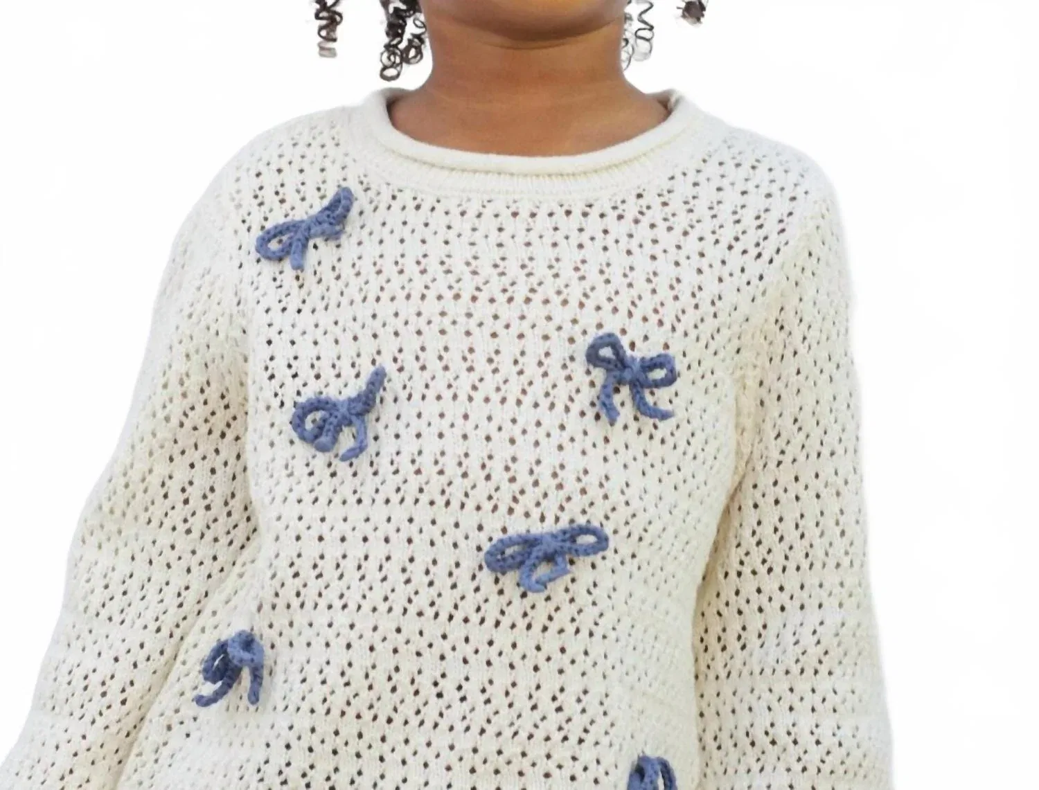 Детский пуловер с вышивкой бантов хлопковый Bow Crochet Knit Pullover Rylee + Cru, бежевый — фото 2