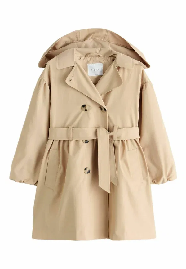 Пальто с капюшоном и поясом, Regular fit - skirted - trenchcoat, Next, neutral, нейтральный