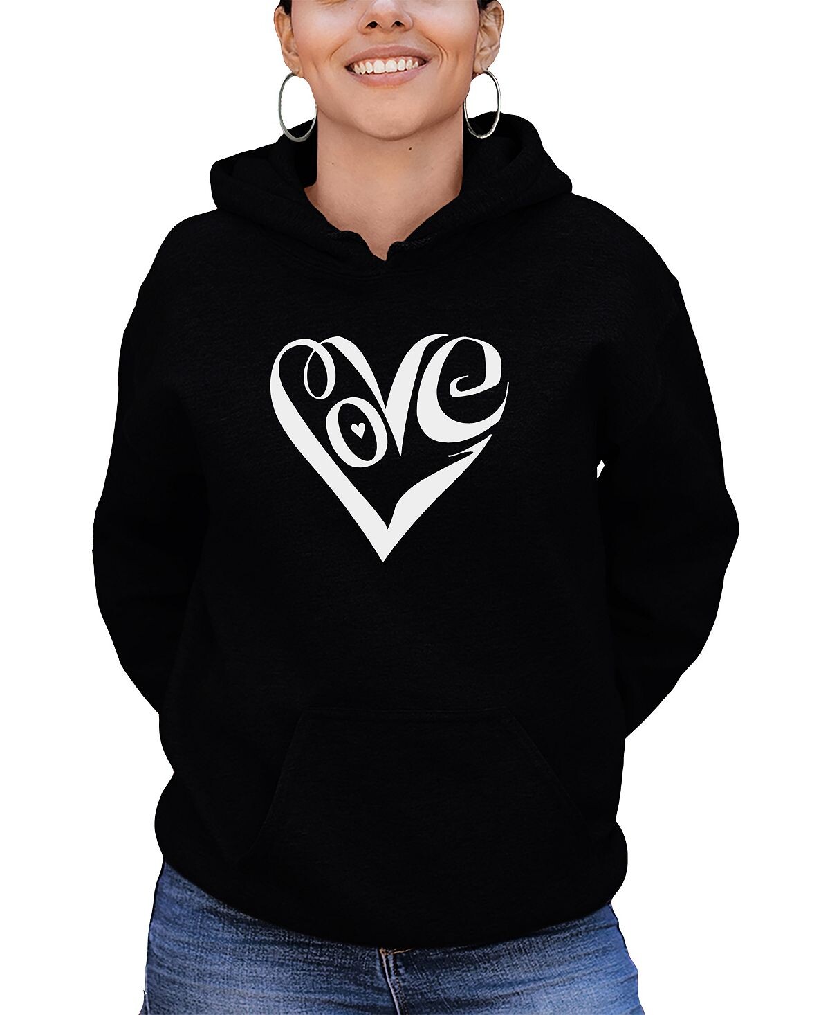 

Женский топ с капюшоном word art script love heart sweatshirt top LA Pop Art, черный