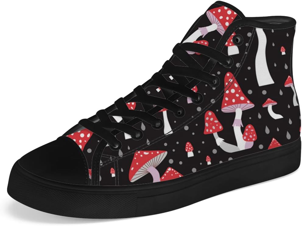 

Кеды Chebing для мужчин и женщин с высоким верхом в форме гриба, с высокими холщовыми шнуровками, повседневная обувь, подарок для мужчин и женщин, черный