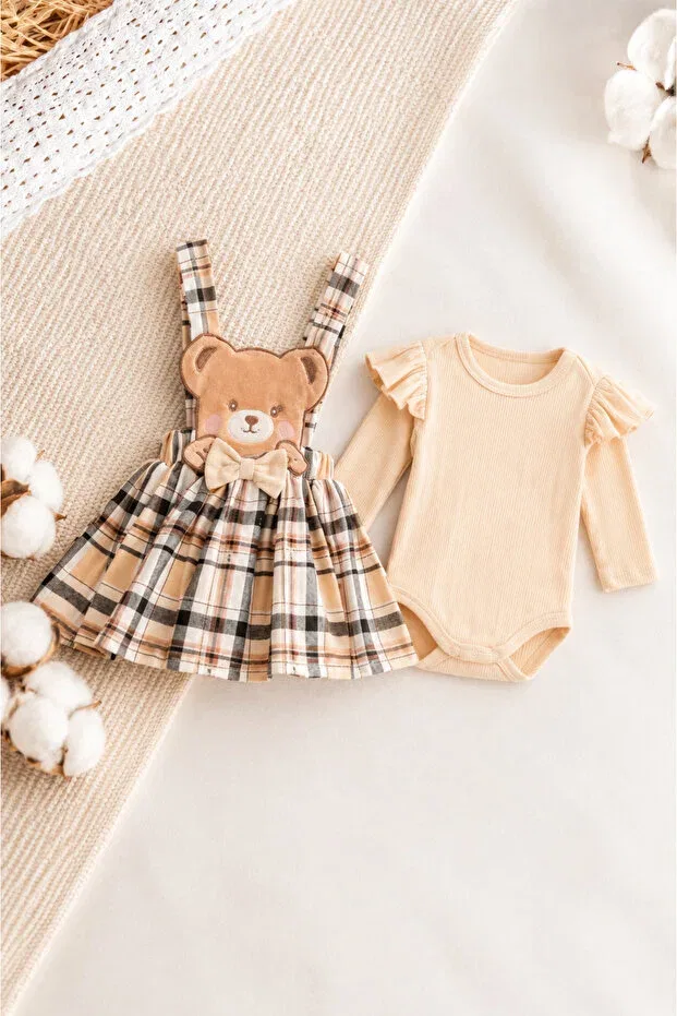 Детский комплект для девочек с принтом Teddy Bear Izyalif Baby, Beige — фото 4