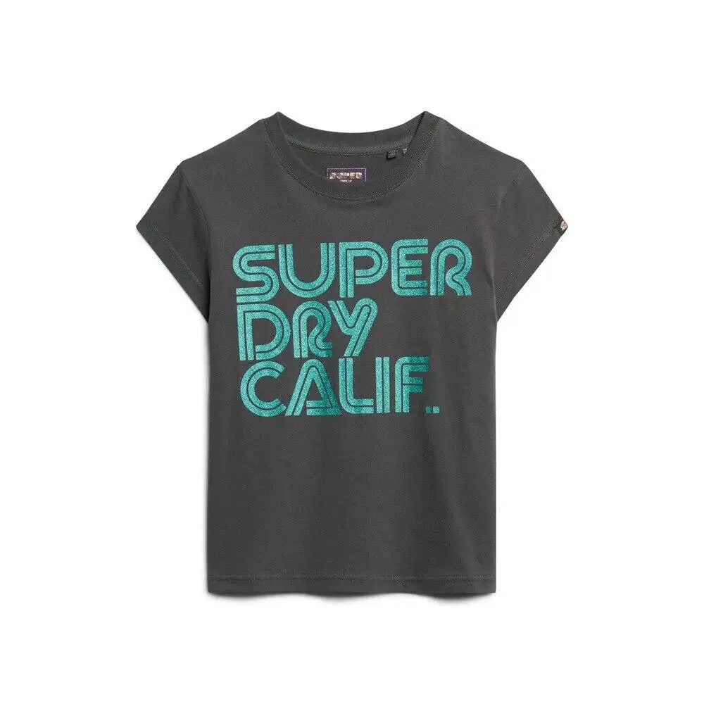 Женская футболка с блестящим логотипом Retro Superdry, Schwarz