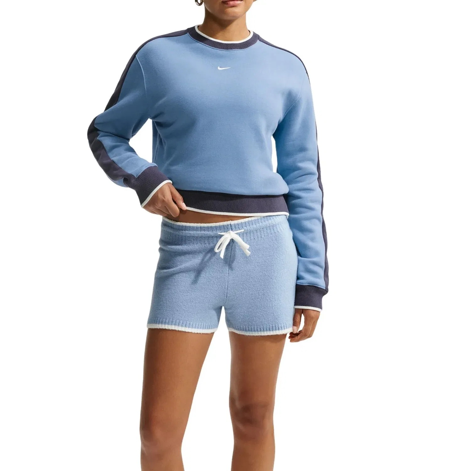 Женская футболка Studio Fleece Medium Weight Crew 'Work Blue Gridiron Sail' Nike, Work Blue/Gridiron/Sail — фото 3