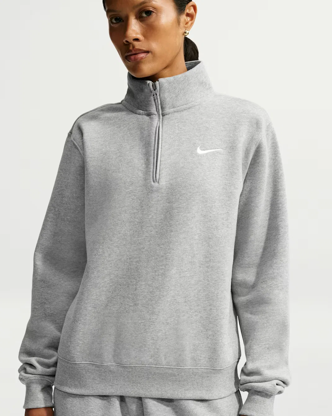 Женская футболка с застежкой-молнией на четверть длины Nike Studio Fleece Medium Weight, Dark Grey Heather/Sail