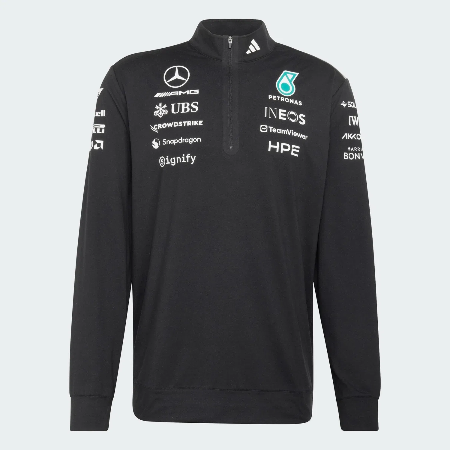 Мужской свитшот с длинным рукавом Mercedes-AMG Petronas Formula 1 Team Engineers Quarter Zip Adidas, Schwarz — фото 2