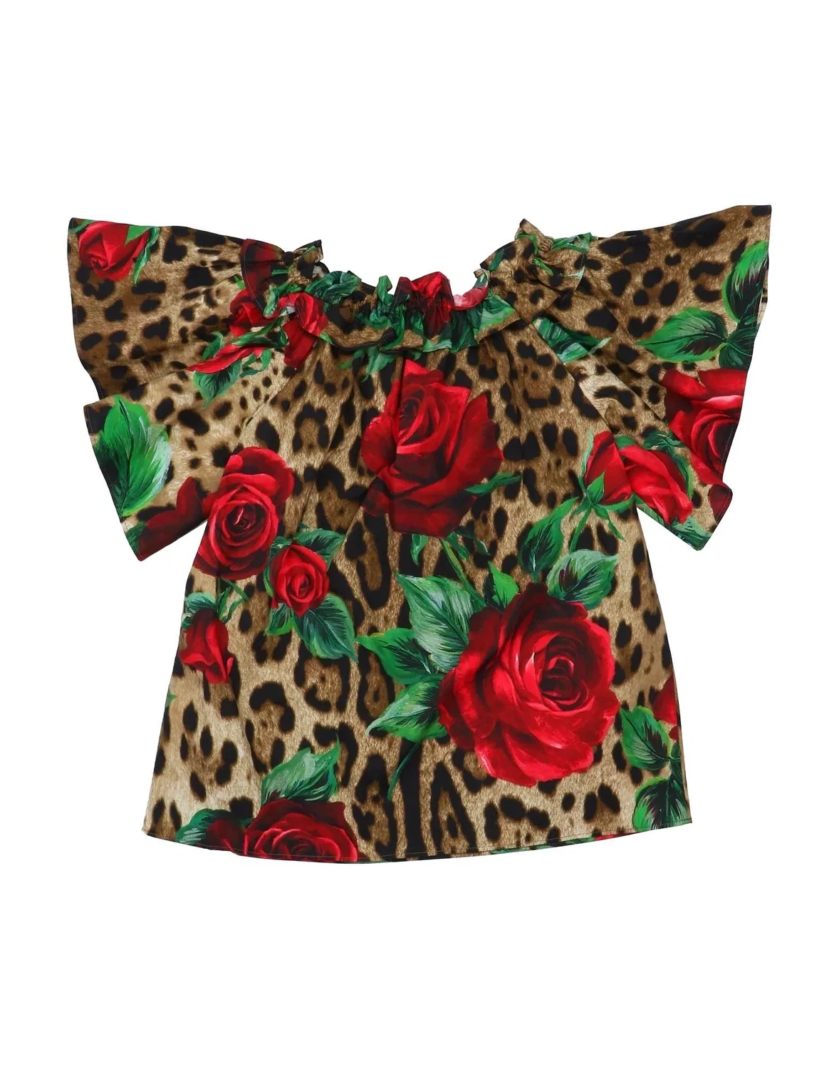 Детская блуза для девочек с цветочным принтом Dolce&Gabbana, хаки — фото 2