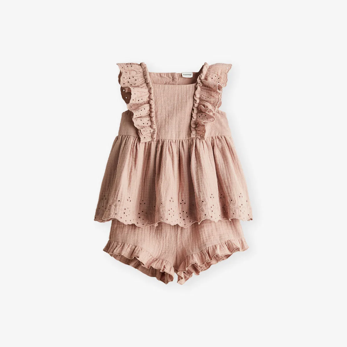 Хлопковый комплект из двух предметов с оборками, размер 4-36 месяцев H&M Adorables, бежевый/средне-пыльный