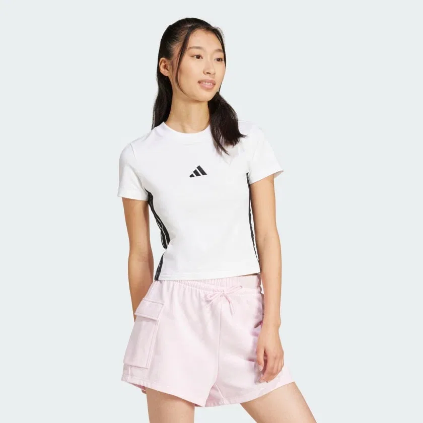 Женская футболка с принтом Essentials 3-Stripes Slim adidas, White Black — фото 3