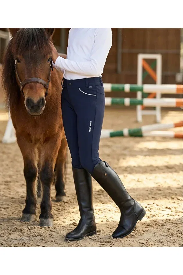 Детские леггинсы для девочек с принтом Peur Rider Shop, Navy Blue Gray Stripe — фото 2