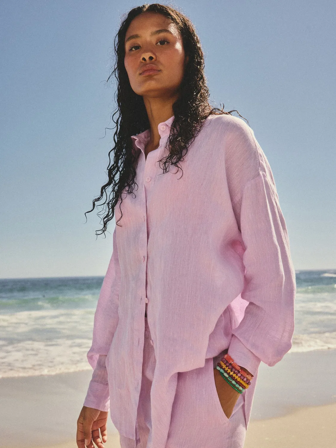 Рубашка из льна, Chambray Pink Next, розовый — фото 4