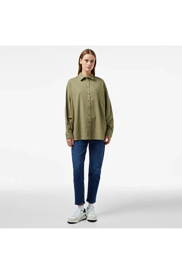 Женская свободная рубашка с длинным рукавом Lacoste, Bmy-Khaki — фото 3