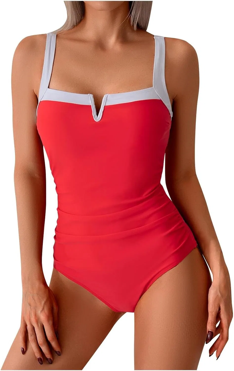 Женский слитный купальник с утягивающим животом Push Up Adjustable Straps, Red
