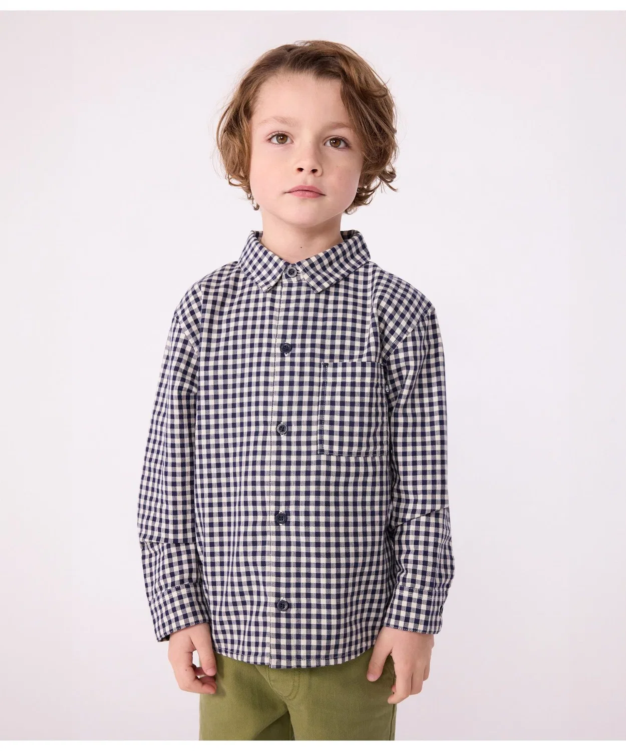 Детская рубашка с длинным рукавомв клетку PETIT BATEAU, White×Blue