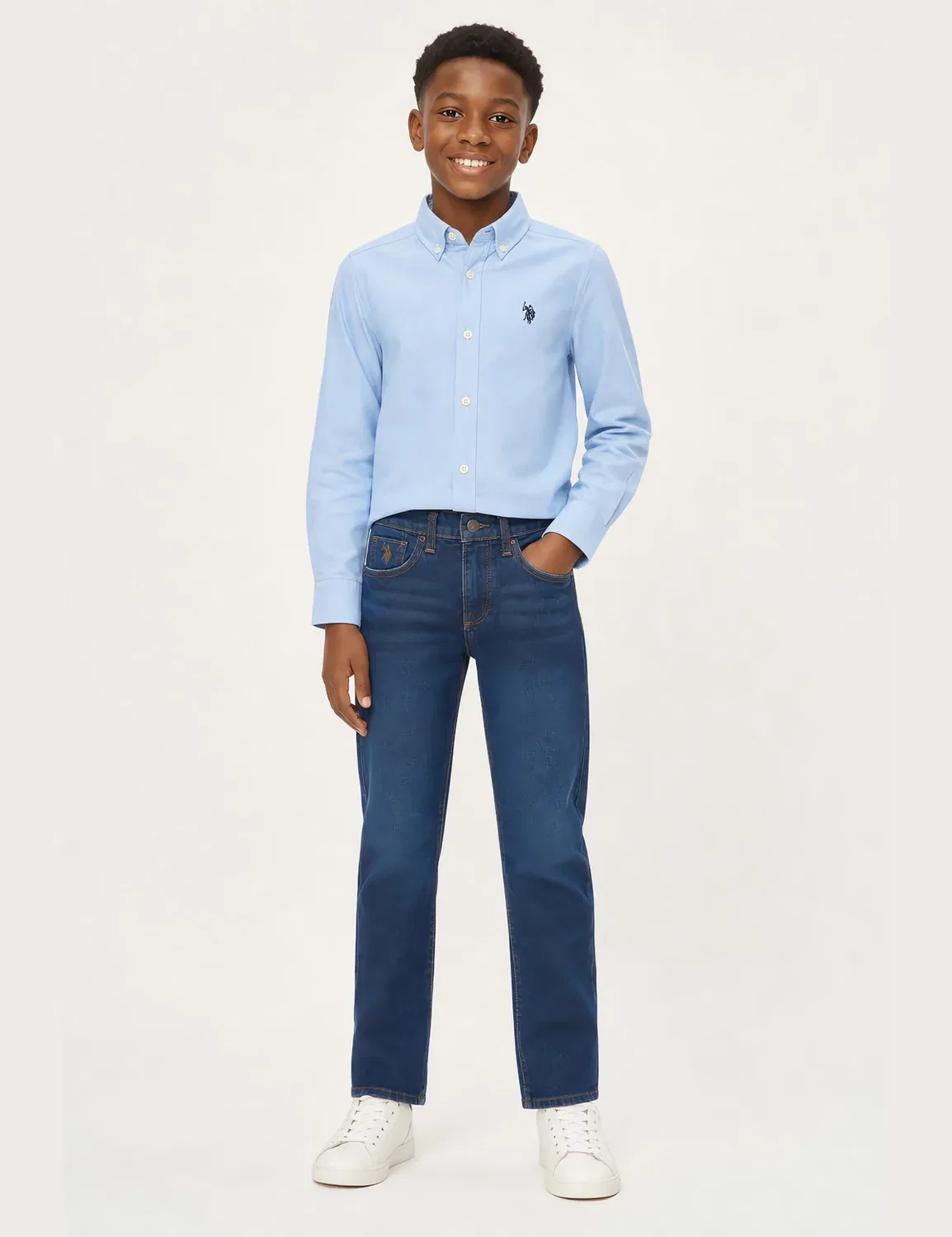 Детская рубашка с длинным рукавом из оксфордской ткани U.S. Polo Assn, Light Blue — фото 2