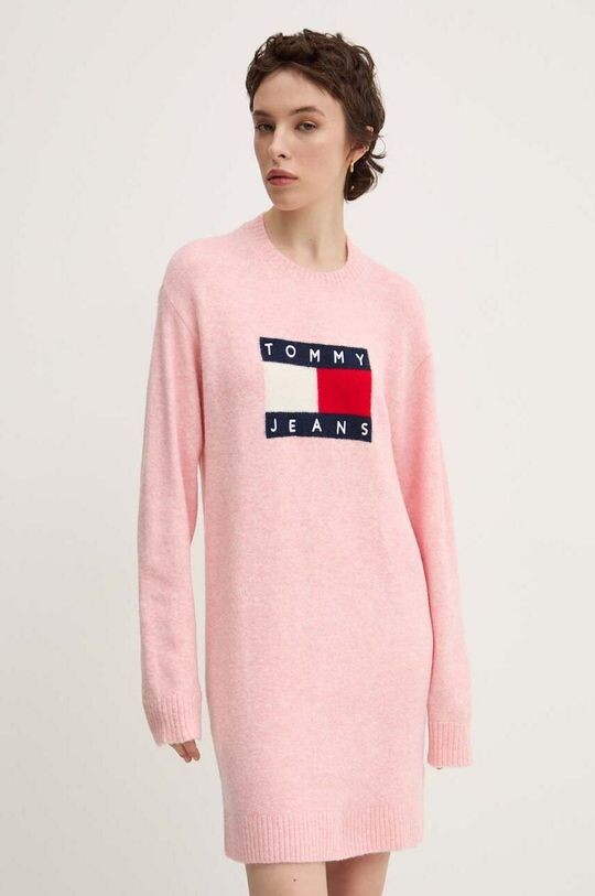 

Платье из смесовой шерсти Tommy Jeans, розовый