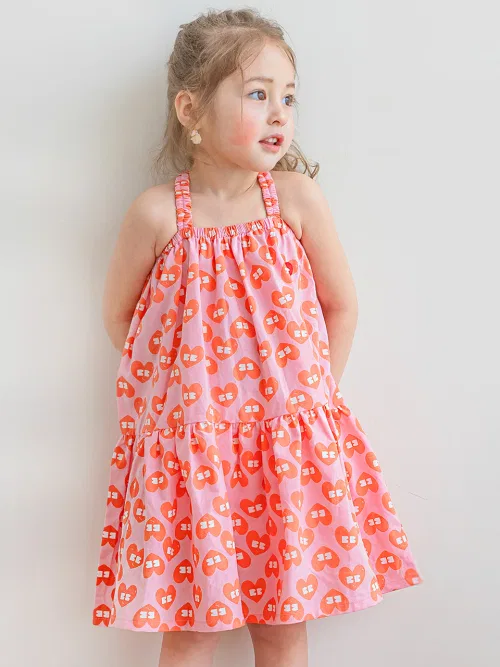 Детское платье для девочек хлопковое с принтом BB Heart Summer BABYBLEE, Pink — фото 2