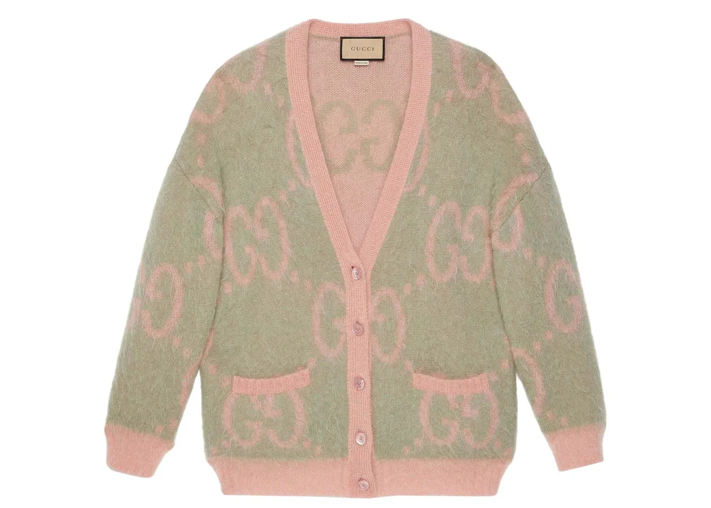 Женский кардиган двусторонний с принтом Gucci, Salmon Pink/Pastel Green