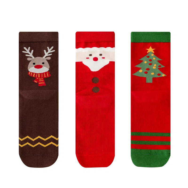Детские носки с рождественским принтом Christmas Deer+Santa Claus+Christmas Trees MIIOW