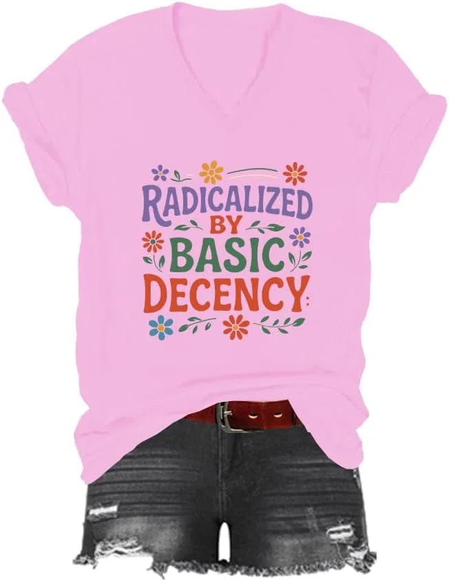 Мужская футболка с V-образным вырезом с принтом Radicalized by Basic Decency, Pink