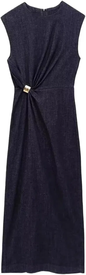 Женское джинсовое платье миди O-Neck Summer Dress, Pic Color