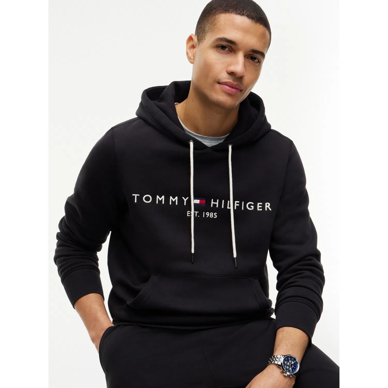 Мужской худи с логотипом Tommy Hilfiger, Jet Black — фото 2