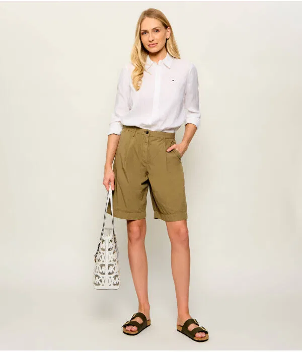 Женские бермуды из хлопка Tommy Hilfiger, зеленый — фото 2