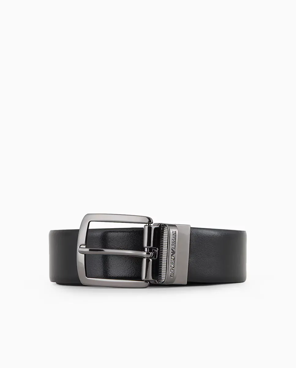 

Двухцветный двусторонний кожаный мужской ремень Emporio Armani, черный