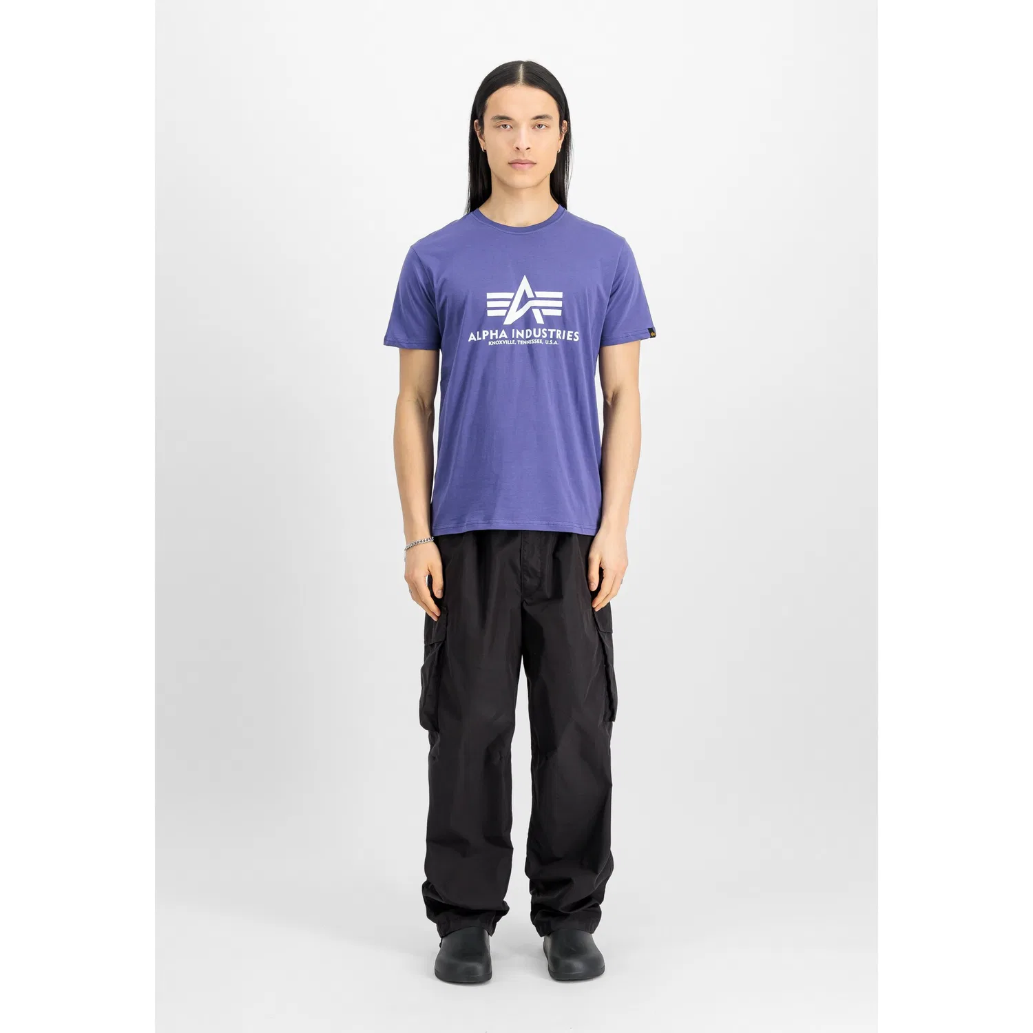 Детская хлопковая футболка с принтом Alpha Industries, Night Purple — фото 3
