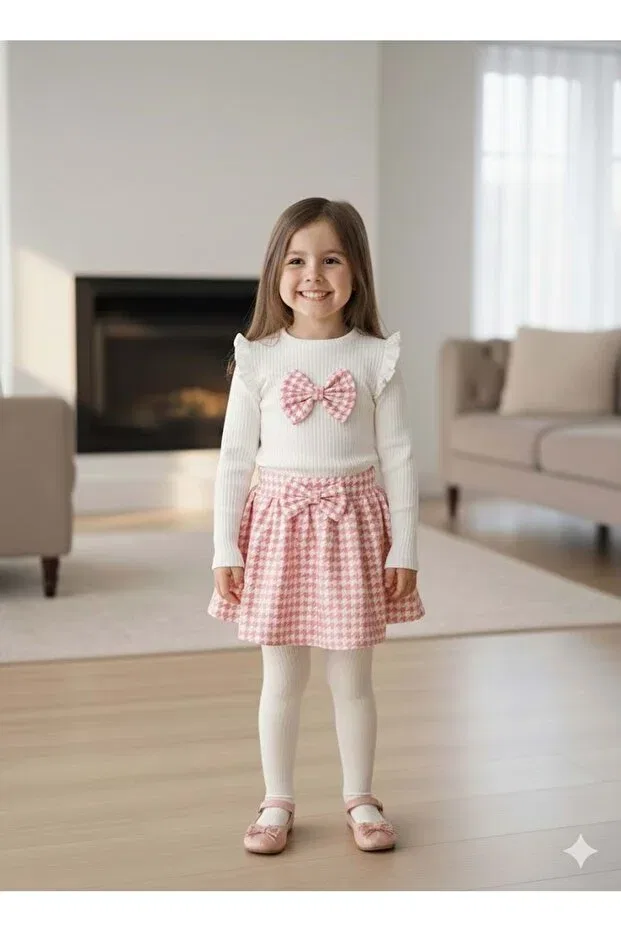 Детский комплект с принтом Deco Stone Bowknot Skirt Set Gültekin Bebe, Pink