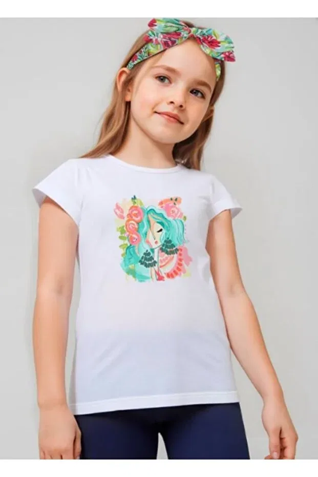 Детская футболка для девочек с принтом Printed Headband And T-Shirt Mayoral, White