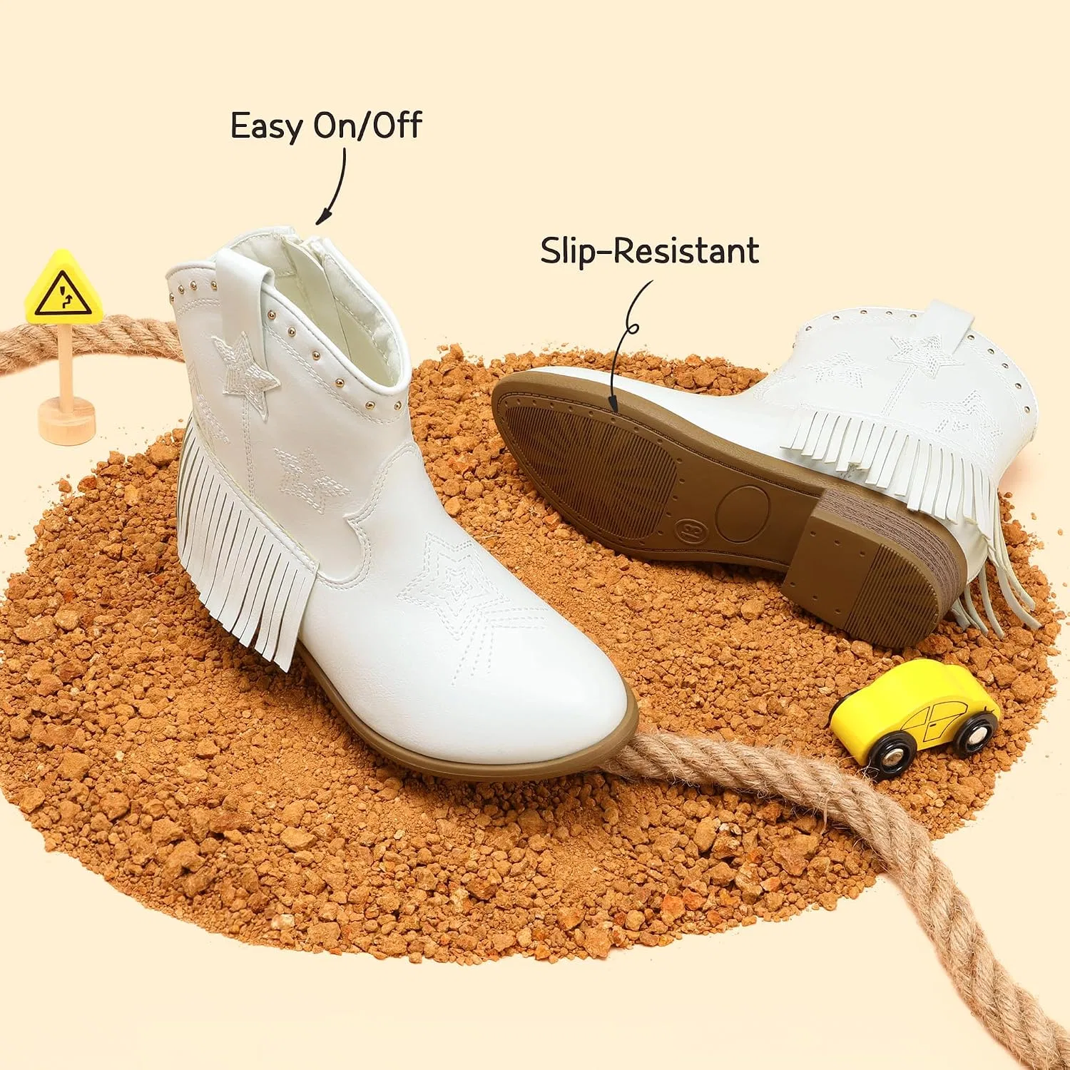 Детские сапоги для девочек с кисточками и звездами DREAM PAIRS, White — фото 4
