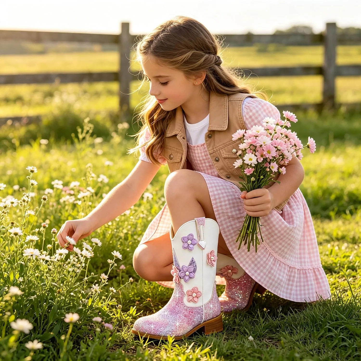 Детские сапоги для девочек с блестками Western Boots Fmiiour, White — фото 2